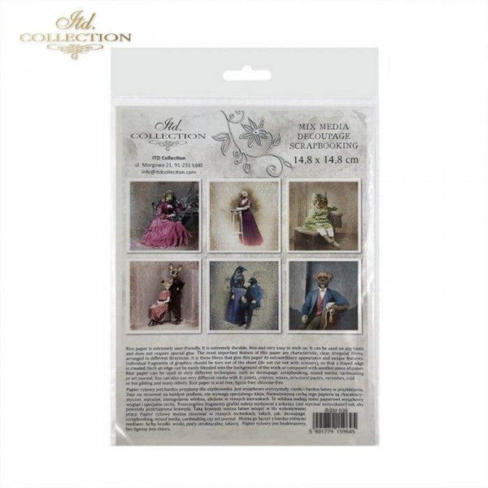 Animal Friends in Finery Rice Paper Mini Set by ITD Collection, RSM036, Pack of 6 Back