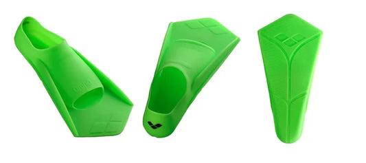 Green Arena Power Fin for swimming, featuring a sleek design and adjustable straps for optimal performance in the water.