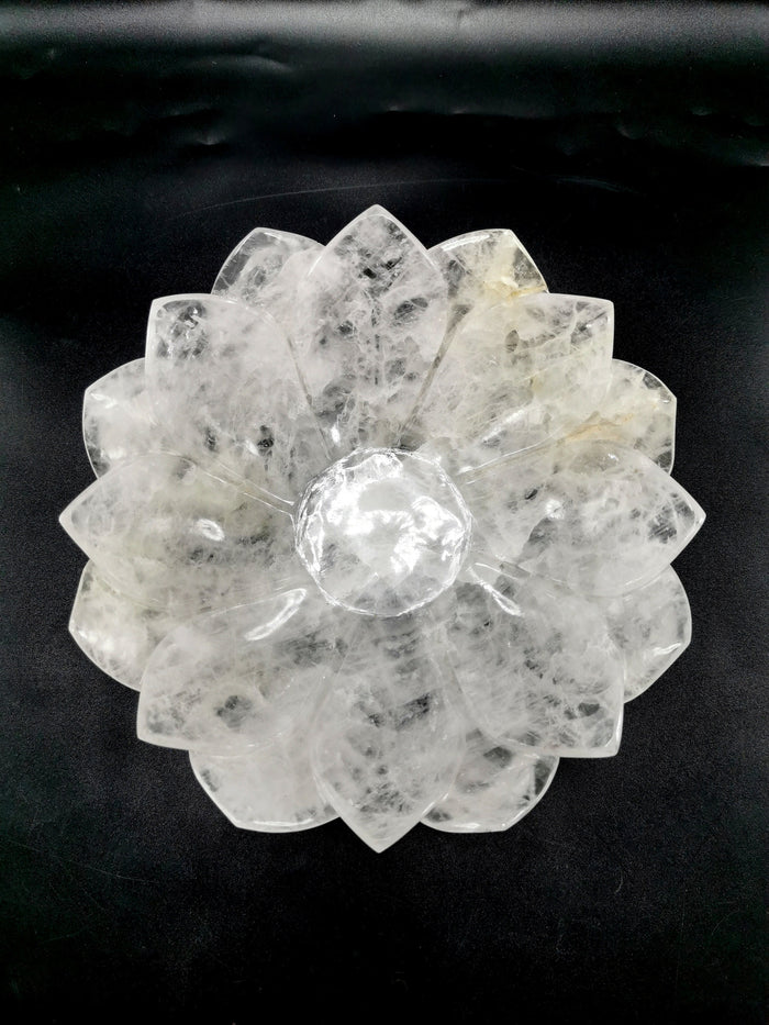 Beautiful clear quartz (spathik) hand carved lotus bowls - 7 inches diameter and 740 gms (1.63 lb) - ONE BOWL ONLY