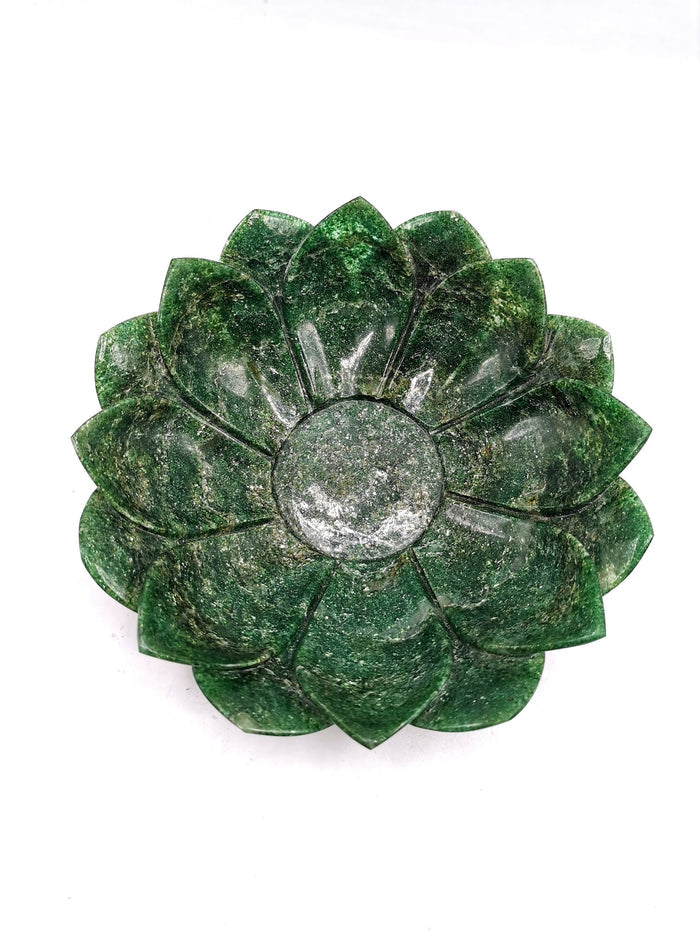 Beautiful green aventurine hand carved lotus bowls - 7 inches diameter and 505 gms (1.11 lb) - ONE BOWL ONLY - Shwasam