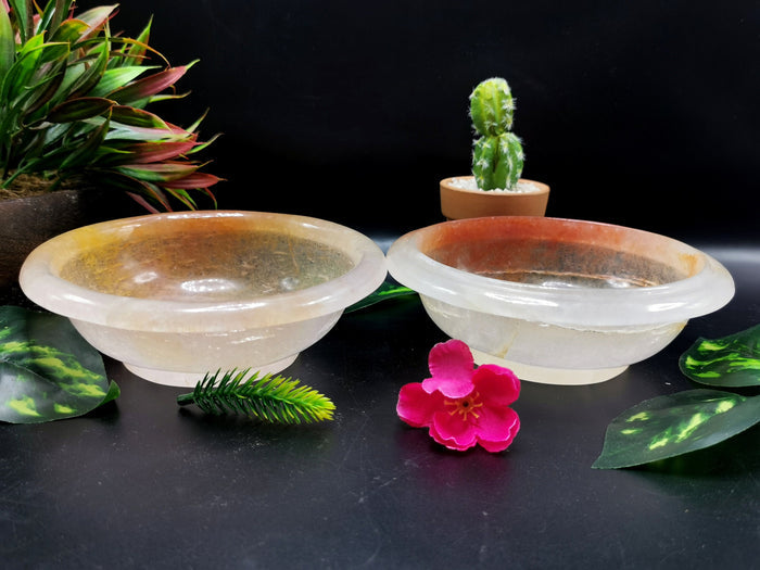 Beautiful red quartz designer hand carved bowls - 6 inches and 340 gms (0.75 lb) - ONE BOWL ONLY - Shwasam