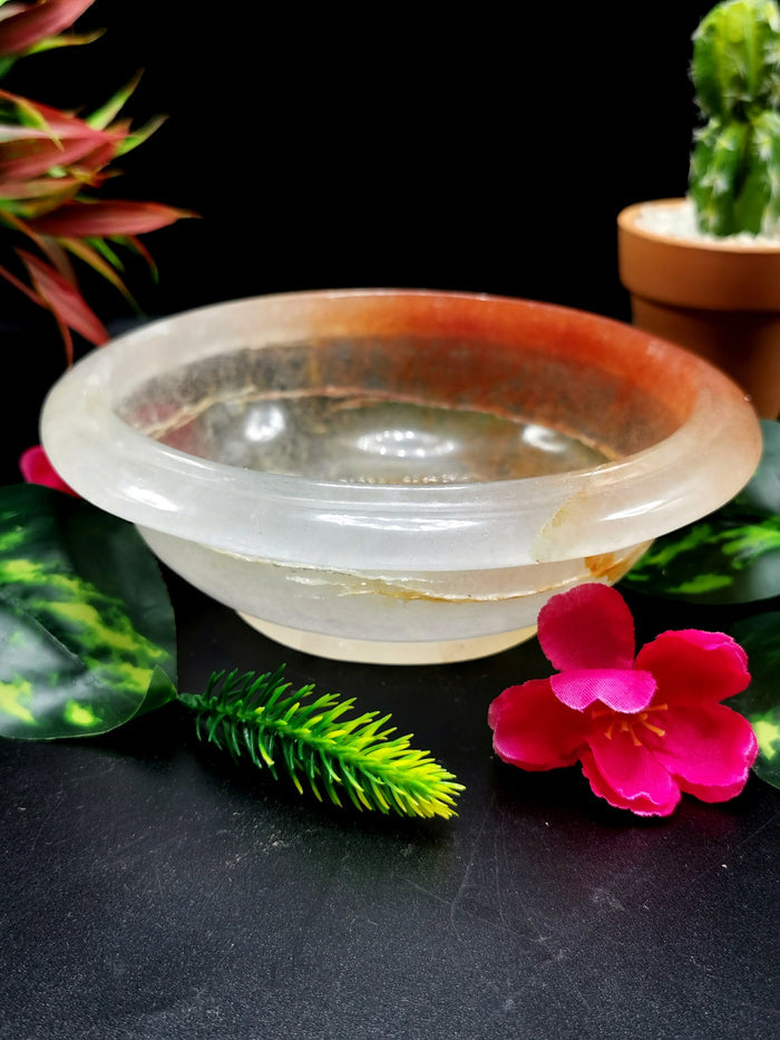 Beautiful red quartz designer hand carved bowls - 6 inches and 340 gms (0.75 lb) - ONE BOWL ONLY - Shwasam