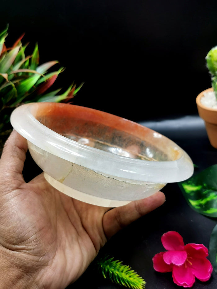 Beautiful red quartz designer hand carved bowls - 6 inches and 340 gms (0.75 lb) - ONE BOWL ONLY - Shwasam