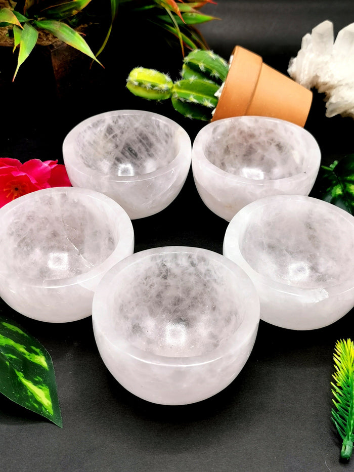 Beautiful Rose Quartz hand carved round bowls - 3 inches diameter and 200 gms (0.44 lb) - ONE BOWL ONLY - Shwasam