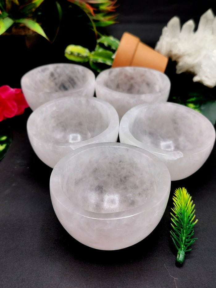 Beautiful Rose Quartz hand carved round bowls - 3 inches diameter and 200 gms (0.44 lb) - ONE BOWL ONLY - Shwasam
