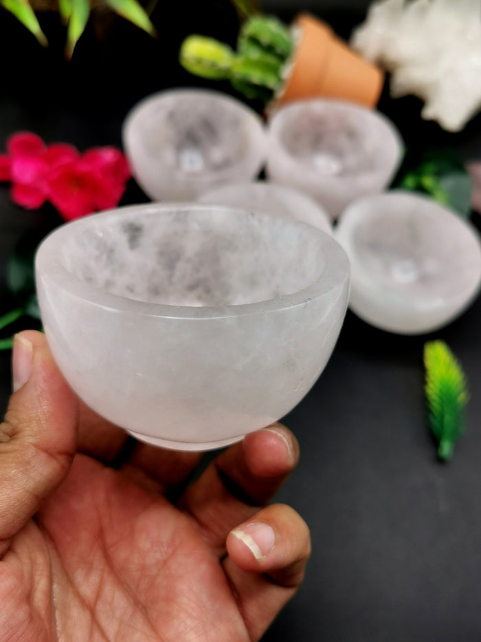 Beautiful Rose Quartz hand carved round bowls - 3 inches diameter and 200 gms (0.44 lb) - ONE BOWL ONLY - Shwasam