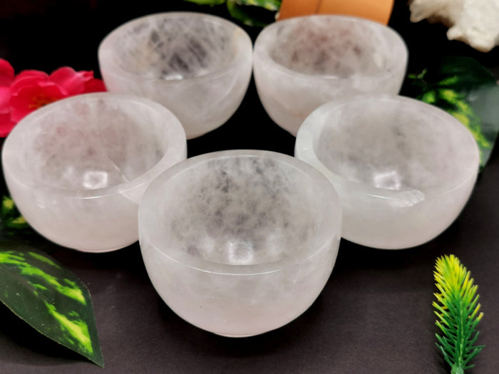 Beautiful Rose Quartz hand carved round bowls - 3 inches diameter and 200 gms (0.44 lb) - ONE BOWL ONLY - Shwasam