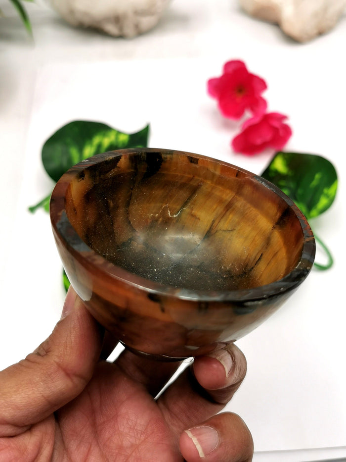Beautiful tiger eye hand carved round bowls - 3 inches diameter and 185 gms (0.41 lb) - ONE BOWL ONLY - Shwasam