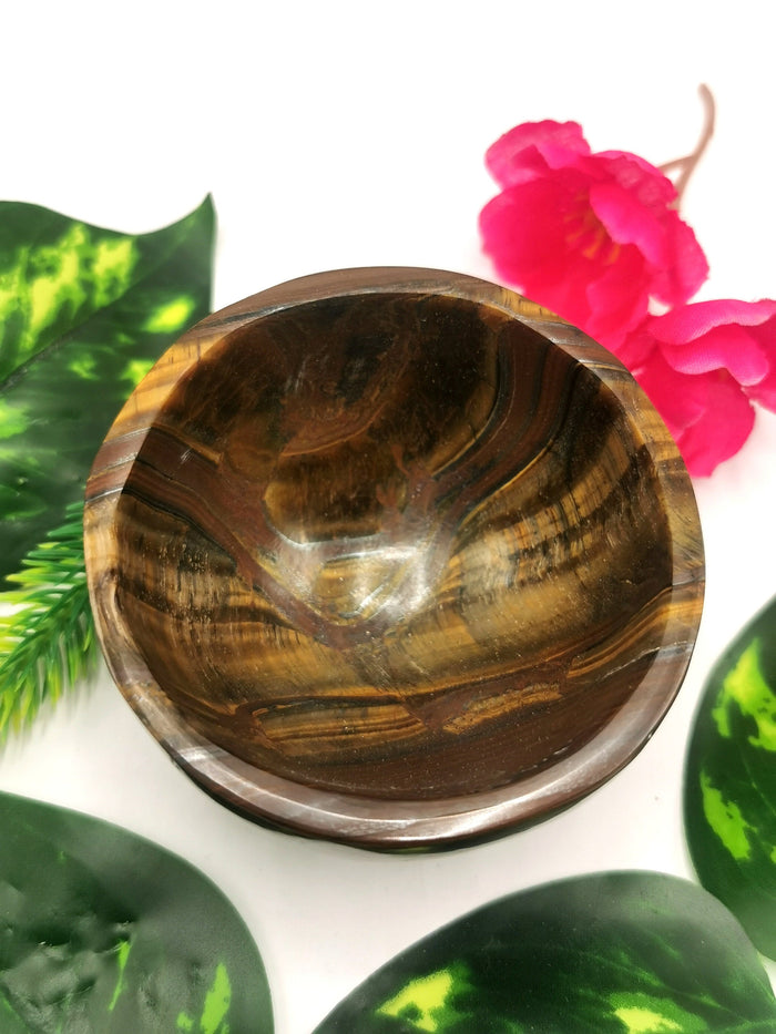 Beautiful tiger eye hand carved round bowls - 3 inches diameter and 250 gms (0.55 lb) - ONE BOWL ONLY