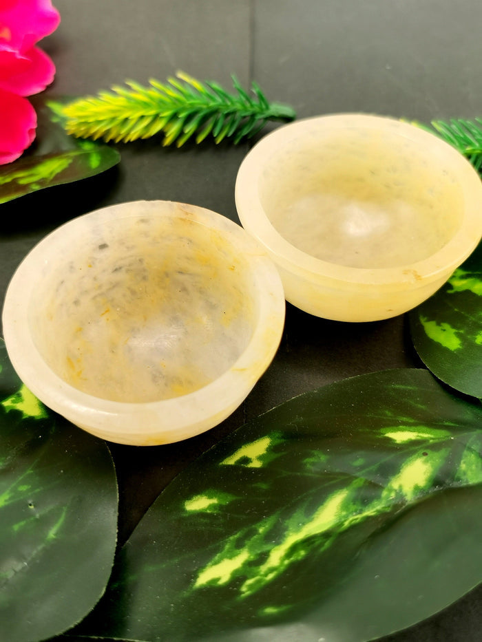 Beautiful Yellow Aventurine set of 2 hand carved round bowls - 2 inches diameter and total weight 80 gms (0.18 lb) - TWO BOWLS - Shwasam