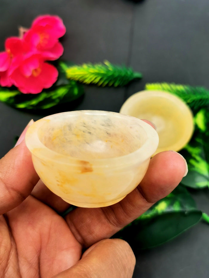 Beautiful Yellow Aventurine set of 2 hand carved round bowls - 2 inches diameter and total weight 80 gms (0.18 lb) - TWO BOWLS - Shwasam