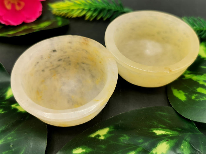 Beautiful Yellow Aventurine set of 2 hand carved round bowls - 2 inches diameter and total weight 80 gms (0.18 lb) - TWO BOWLS - Shwasam