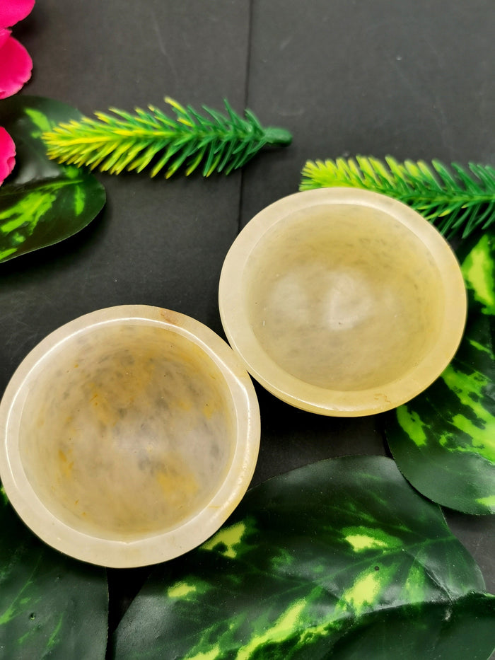 Beautiful Yellow Aventurine set of 2 hand carved round bowls - 2 inches diameter and total weight 80 gms (0.18 lb) - TWO BOWLS - Shwasam