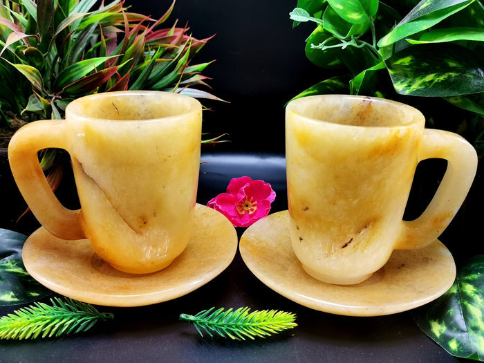 Beautiful Yellow Aventurine Tea Cup & Saucer - ONLY 1 Cup and 1 Saucer - Shwasam