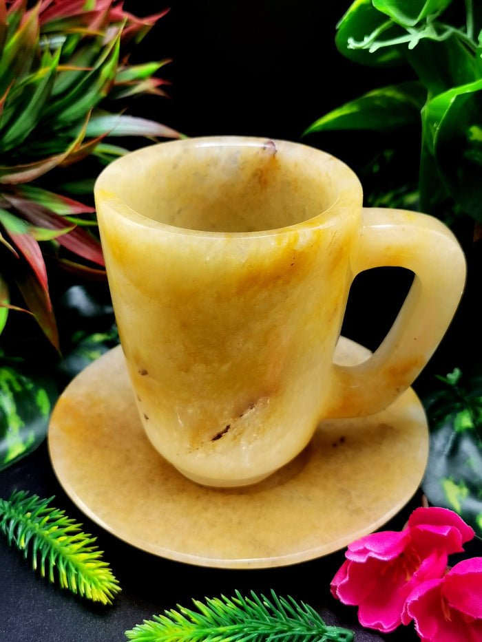 Beautiful Yellow Aventurine Tea Cup & Saucer - ONLY 1 Cup and 1 Saucer - Shwasam