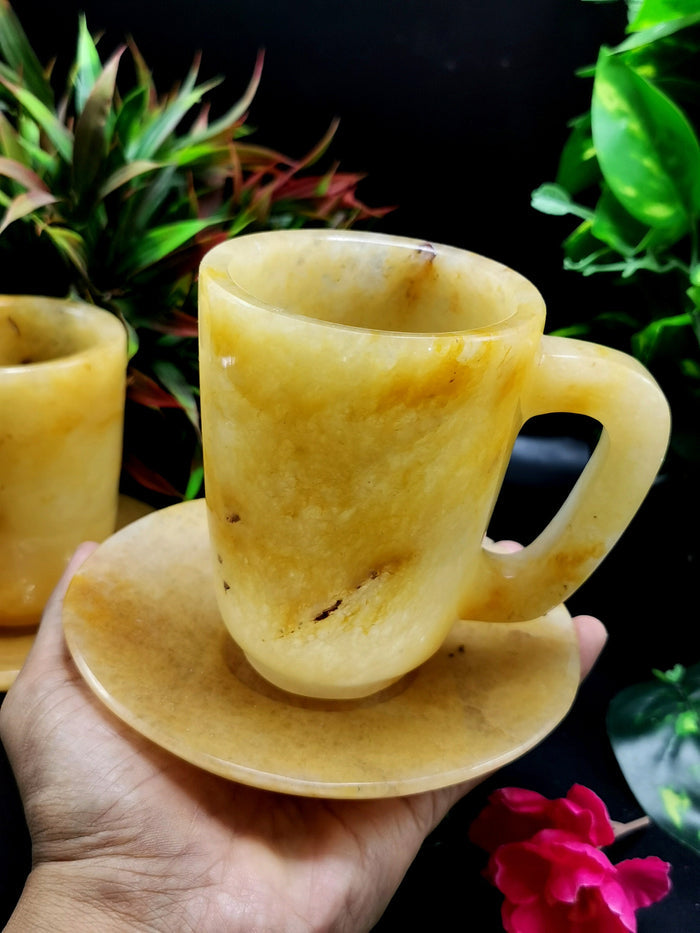 Beautiful Yellow Aventurine Tea Cup & Saucer - ONLY 1 Cup and 1 Saucer - Shwasam