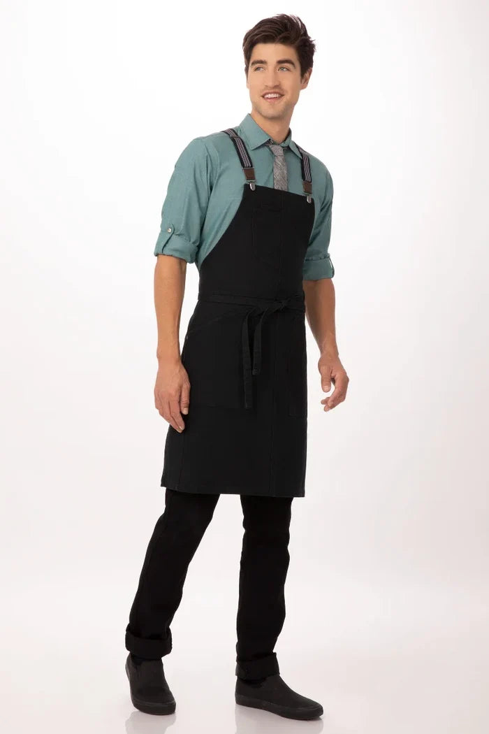 Chef Works Berkeley Jet Black Denim Bib Snap Apron