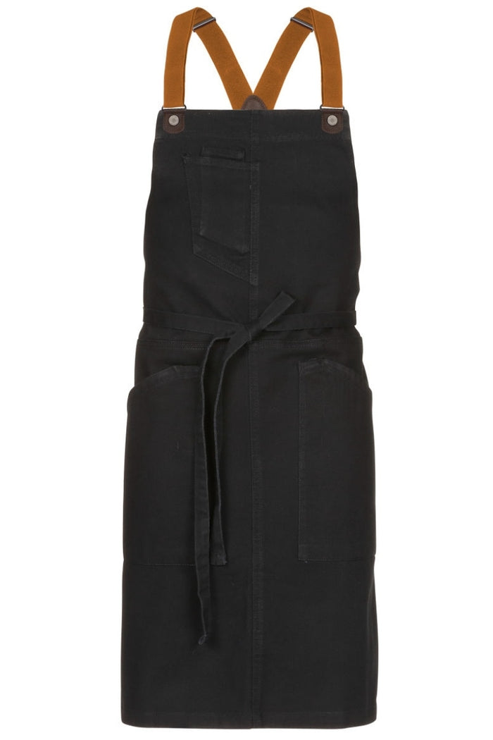 Chef Works Desert Sand Berkeley Jet Black Denim Bib Snap Apron