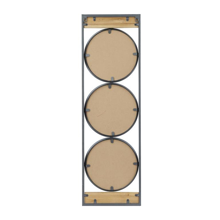 BLACK METAL WALL MIRROR WITH WOOD ACCENTS