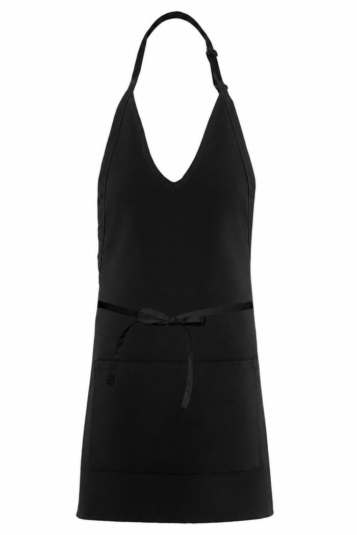 Fame Black V-Neck Bib Adjustable Apron (2 Pockets)