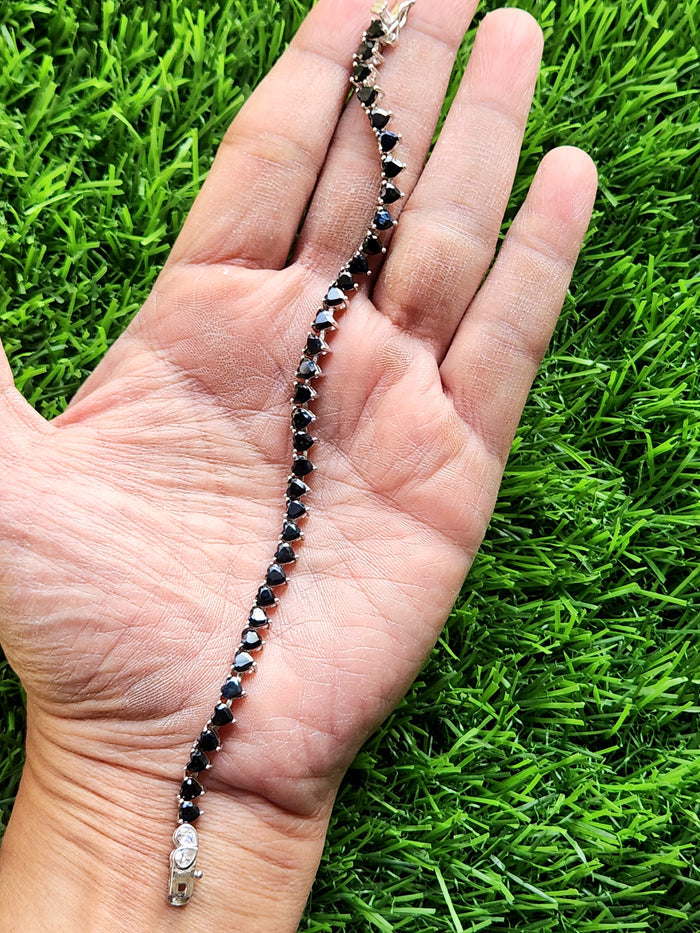 Blue Sapphire Bracelet in 925 Silver with Rhodium Plating - A Regal Symphony of Elegance and Wisdom - Shwasam