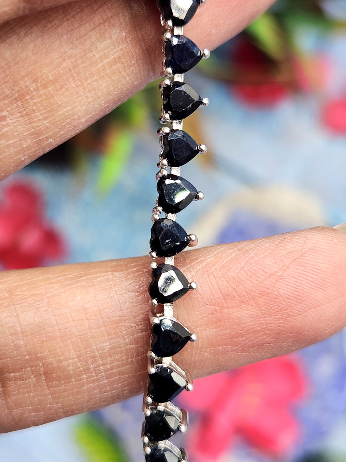 Blue Sapphire Bracelet in 925 Silver with Rhodium Plating - A Regal Symphony of Elegance and Wisdom - Shwasam