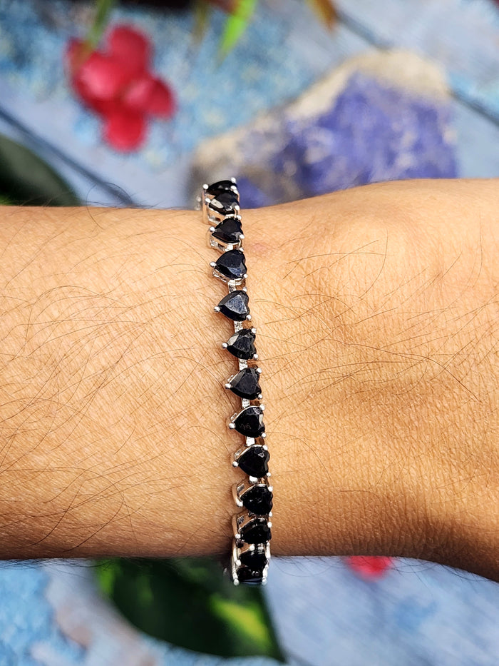 Blue Sapphire Bracelet in 925 Silver with Rhodium Plating - A Regal Symphony of Elegance and Wisdom - Shwasam