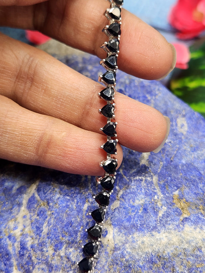 Blue Sapphire Bracelet in 925 Silver with Rhodium Plating - A Regal Symphony of Elegance and Wisdom - Shwasam