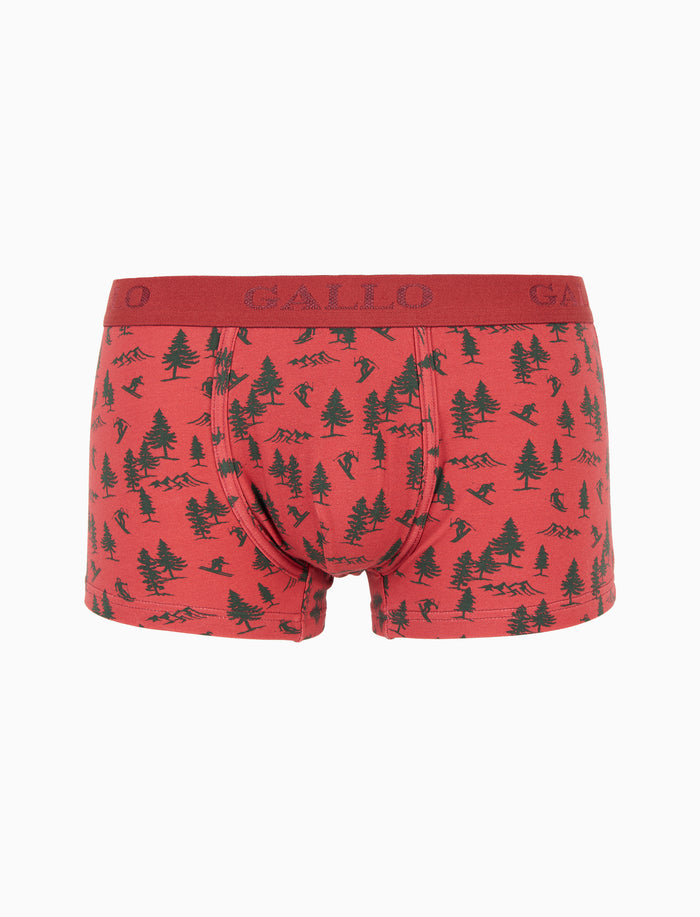 Boxer intimo uomo cotone rosso fantasia sciatori fuoripista