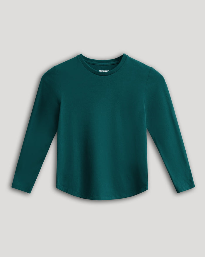 Boys' Deep Emerald Classic Long Sleeve Crew Neck, flat-lay display.