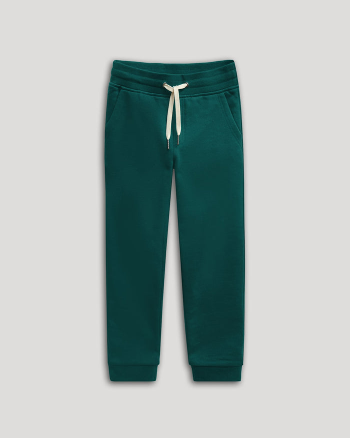 Boys' Deep Emerald Fleece Jogger with ribbed waistband and cuffs.