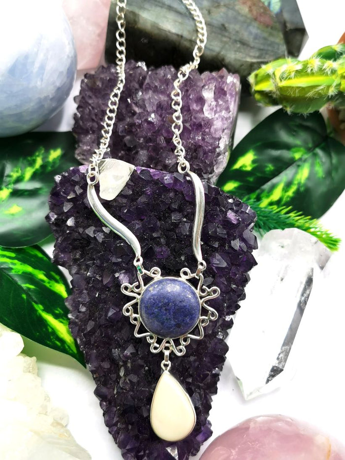 Breathtaking lapis lazuli, white jade necklace in 925 sterling silver | gemstone jewelry | crystal jewelry | quartz jewelry - Shwasam