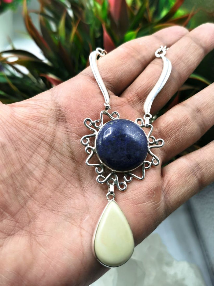 Breathtaking lapis lazuli, white jade necklace in 925 sterling silver | gemstone jewelry | crystal jewelry | quartz jewelry - Shwasam