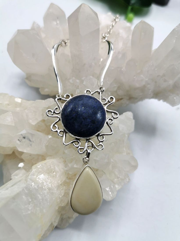 Breathtaking lapis lazuli, white jade necklace in 925 sterling silver | gemstone jewelry | crystal jewelry | quartz jewelry - Shwasam