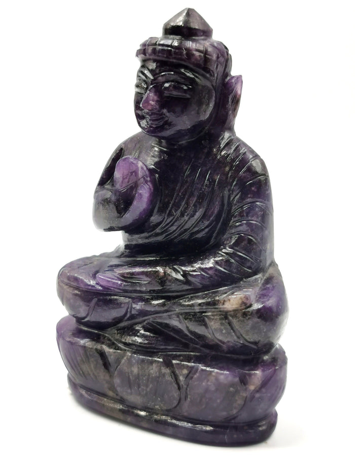 Buddha in Lepidolite stone - handmade carving - crystal/reiki/healing - 4 inches and 0.24 kg (0.52 lb)