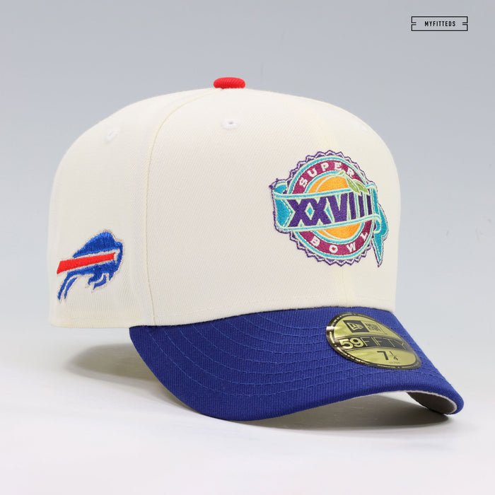 BUFFALO BILLS SUPER BOWL XXVIII LIGATURE REAR OFF WHITE NEW ERA FITTED CAP