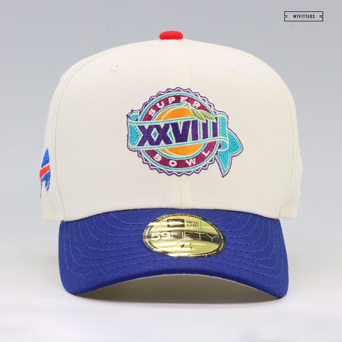 BUFFALO BILLS SUPER BOWL XXVIII LIGATURE REAR OFF WHITE NEW ERA FITTED CAP