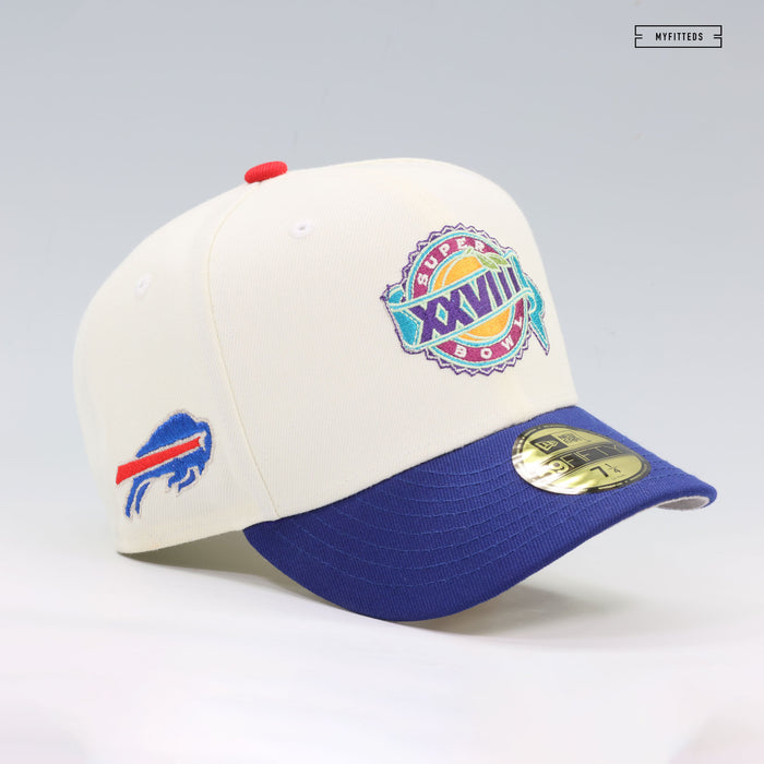 BUFFALO BILLS SUPER BOWL XXVIII LIGATURE REAR OFF WHITE NEW ERA FITTED CAP