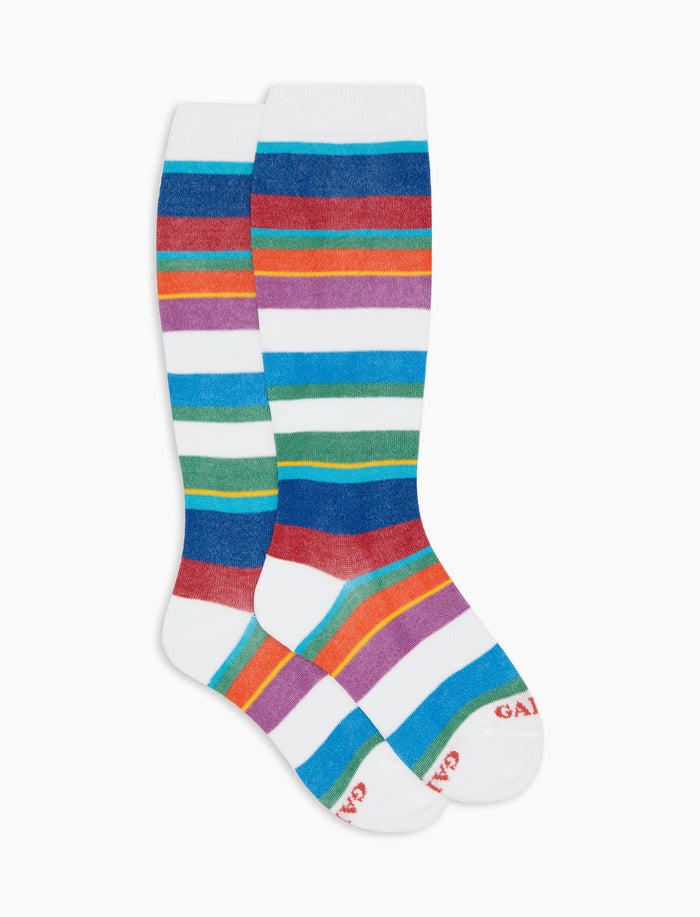 Calze lunghe bambino cotone righe multicolor bianco - Gallo 1927 - Official Online Shop