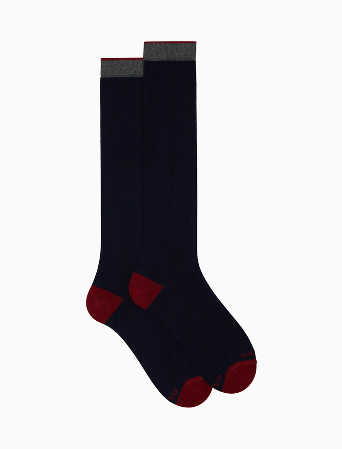 Calze lunghe uomo cotone e cashmere navy tinta unita e contrasti - Gallo 1927 - Official Online Shop