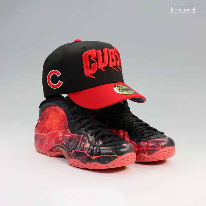CHICAGO CUBS THE THRILLER BLOODY CUB CHAIN STITCHED JET BLACK SCARLET NEW ERA FITTED CAP