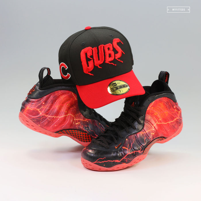 CHICAGO CUBS THE THRILLER BLOODY CUB CHAIN STITCHED JET BLACK SCARLET NEW ERA FITTED CAP