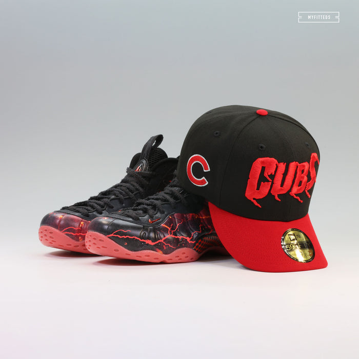 CHICAGO CUBS THE THRILLER BLOODY CUB CHAIN STITCHED JET BLACK SCARLET NEW ERA FITTED CAP