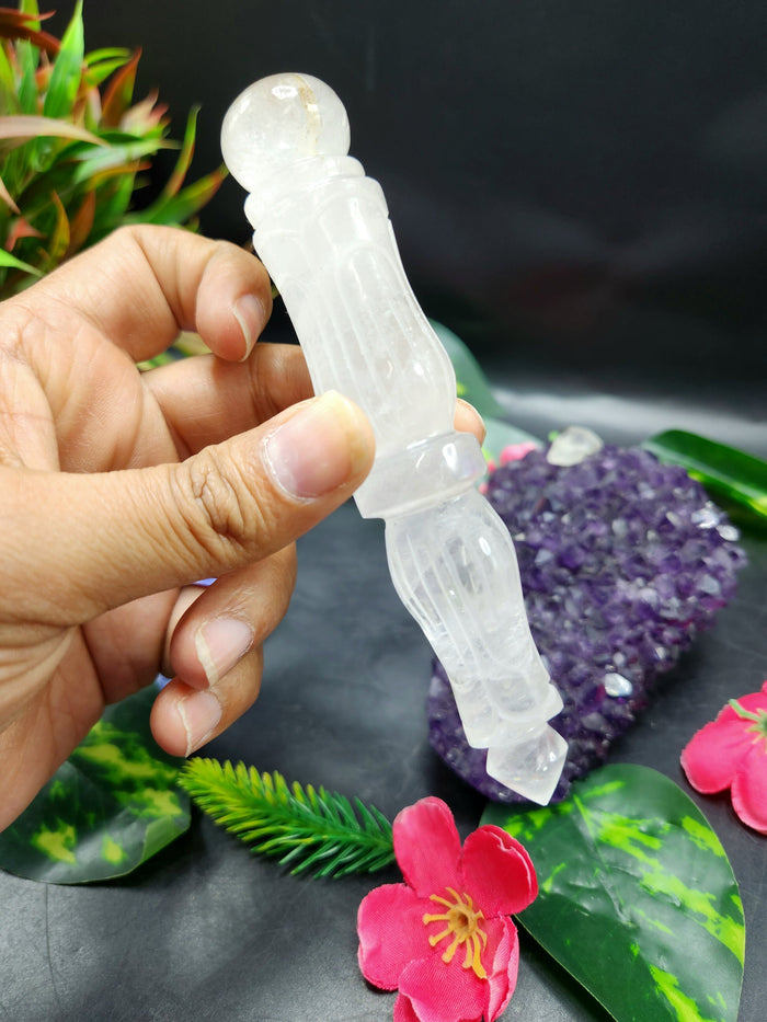 Clear Quartz carving of a traditional phurba - Carvings in gemstones and crystals - 5 inches and 98 gms