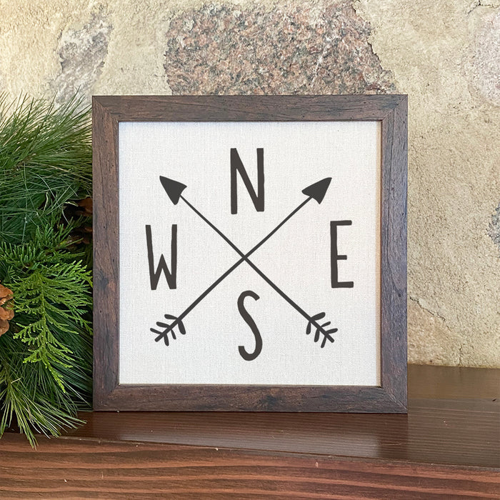 Compass with Arrows - Framed Sign