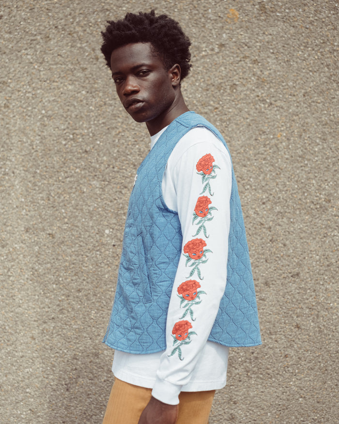 Deck Vest Padded Denim Bleach Blue