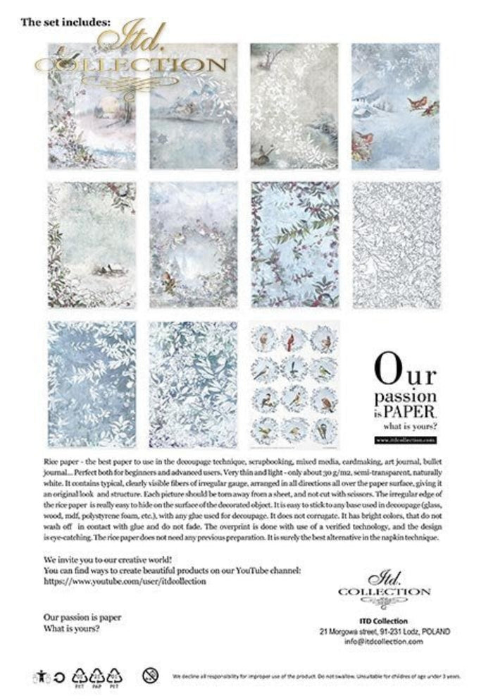 Decorated with Frost Rice Paper by ITD Collection, RP034, Pack of 11 Back Cover