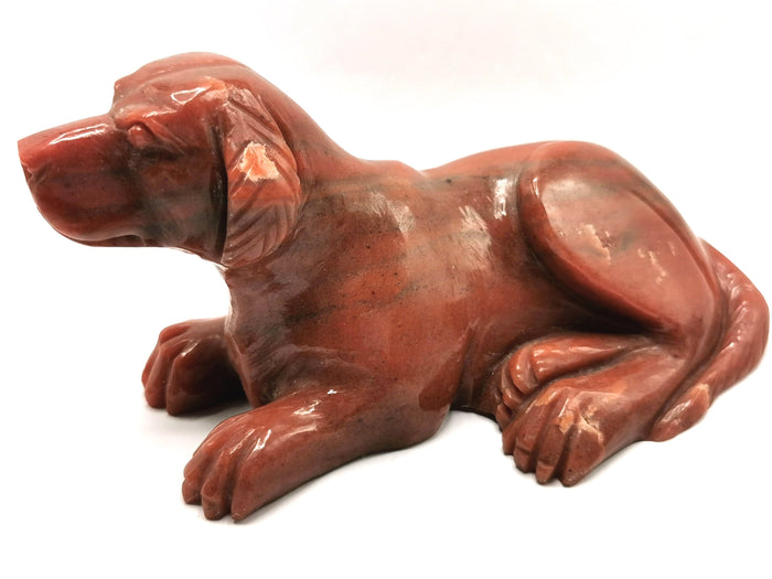 Dog carving in natural red aventurine stone - reiki/chakra/healing/crystal - 5 inch and 580 gm (1.28 lb) - animal