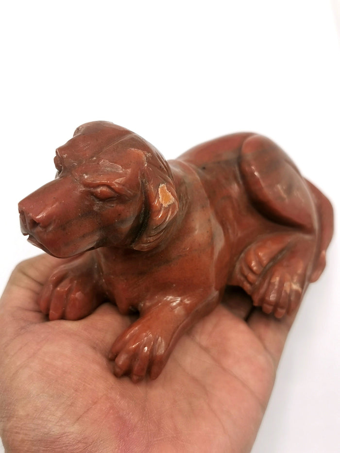 Dog carving in natural red aventurine stone - reiki/chakra/healing/crystal - 5 inch and 580 gm (1.28 lb) - animal
