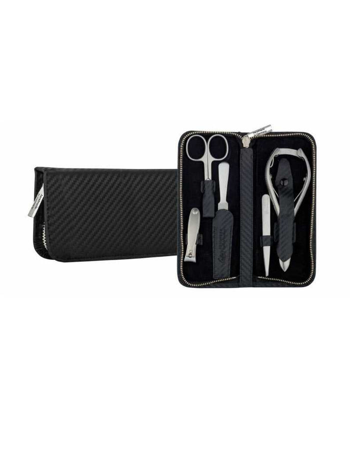 Black carbon fiber manicure set case with stainless steel tools